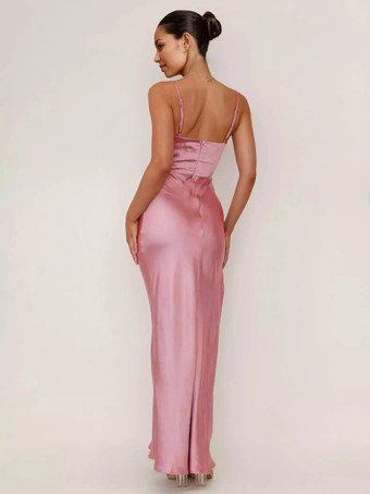 ソフトピンクのマキシスリットドレス オープンバック パーティー スリップドレス レディース 2025