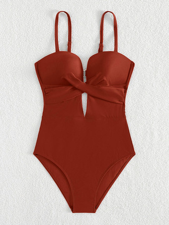 ブリックレッド2025年夏向けカットアウトクロスフロントワンピース水着