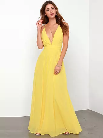 90s chanel wedding dress Chic Sheath Halter Neck Yellow Long Prom Dress with Backless Bowknot US0 / Yellow