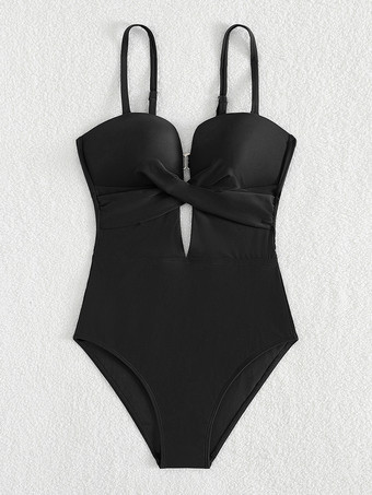 ブラック 2025年夏向けカットアウトクロスフロントワンピース水着