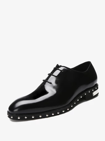メンズドレスシューズファッションラウンドトゥリベット牛革オックスフォードタキシードドレスシューズ
