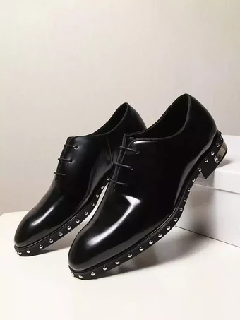 メンズドレスシューズファッションラウンドトゥリベット牛革オックスフォードタキシードドレスシューズ