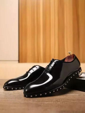 メンズドレスシューズファッションラウンドトゥリベット牛革オックスフォードタキシードドレスシューズ