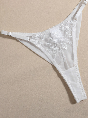 Weiße sexy BH-Sets 3-teiliges Hochzeits-BH-Höschen-Set mit transparenter Applikation für Erwachsene