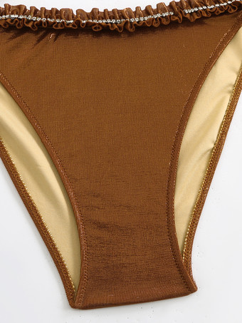 2025年夏向けの光沢のあるビキニとマキシスカートの3ピース水着セット