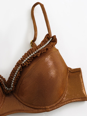 2025年夏向けの光沢のあるビキニとマキシスカートの3ピース水着セット