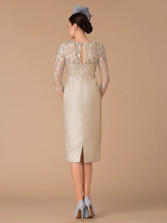 花嫁の母のためのパーティードレスジュエルネックハーフスリーブシースレースウェディングゲストドレス無料カスタマイズ