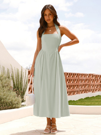 ライトグリーン ホルター マキシ パーティードレス Aライン セミフォーマル サマードレス レディース 2025