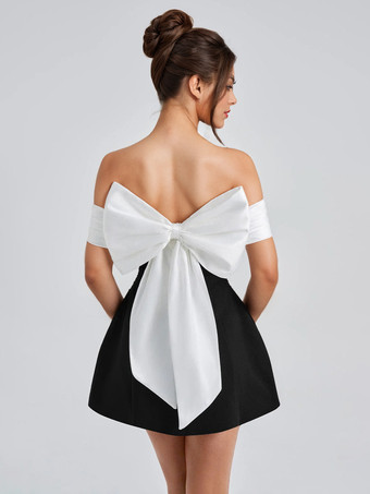 オフショルダーミニドレス、リボンバックAライン、女性用バースデーパーティードレス 2025