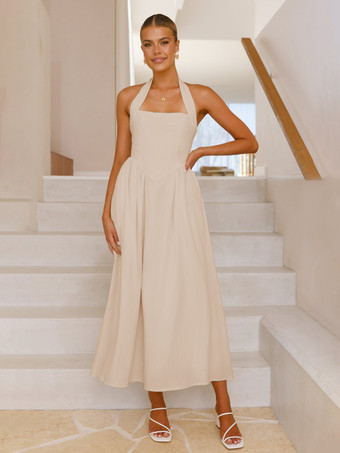 アプリコットホルター マキシ パーティードレス Aライン セミフォーマル サマードレス レディース 2025