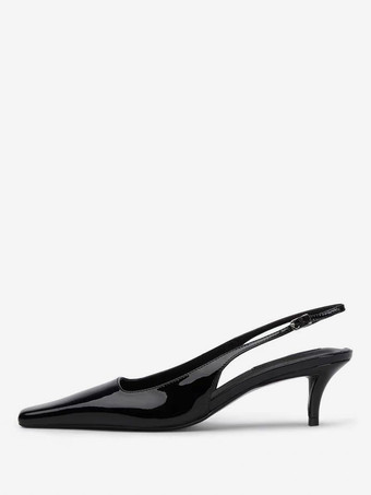 negro Zapatos de tacón alto con punta puntiaguda y tira trasera para mujer