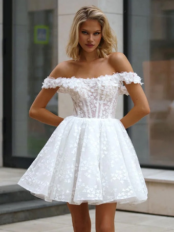 ブライダルミニドレス ショートウェディングドレス バトーネック 3/4丈スリーブ Aライン ショートブライダルガウン