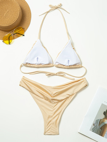 2025年夏向け、無地のセクシーなプリーツビキニ