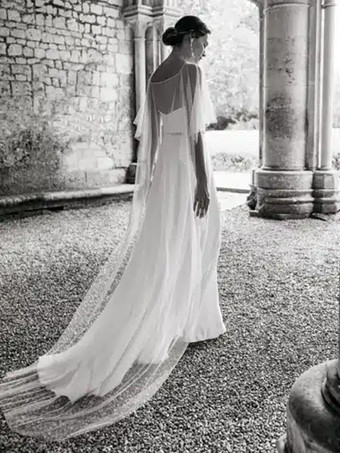 ウェディングラップ アイボリー スクープネック キャップスリーブ チュール ブライダル カバーアップ