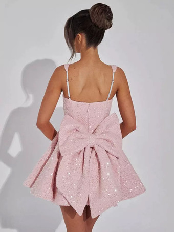 スパンコールミニドレス（リボンバックスクエアネックAライン）レディース誕生日パーティードレス 2025