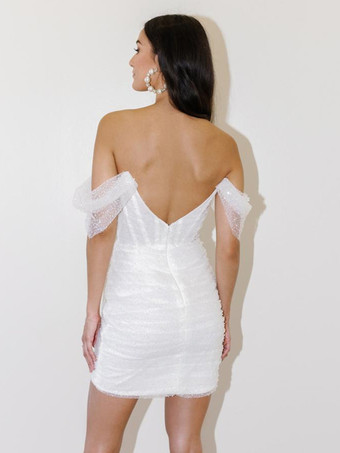 ブライダルミニドレス ショートウェディングドレス ストラップレス 半袖 シース ショートブライダルドレス