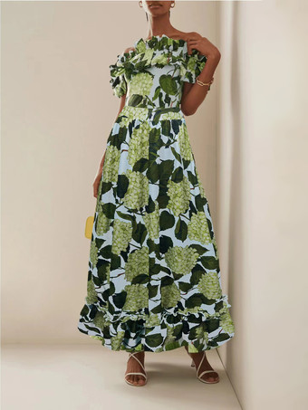 花柄プリントオフショルダーフリルワンピース水着とロングスカートセット 2025