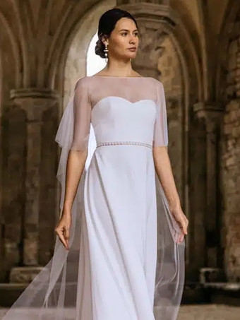 ホワイト ウェディングラップ アイボリー スクープネック キャップスリーブ チュール ブライダル カバーアップ