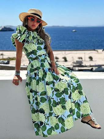 花柄プリントオフショルダーフリルワンピース水着とロングスカートセット 2025