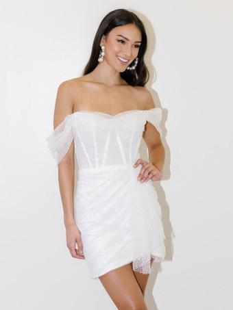 ブライダルミニドレス ショートウェディングドレス ストラップレス 半袖 シース ショートブライダルドレス