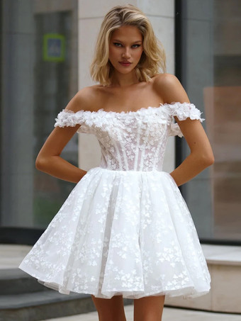 ブライダルミニドレス ショートウェディングドレス バトーネック 3/4丈スリーブ Aライン ショートブライダルガウン