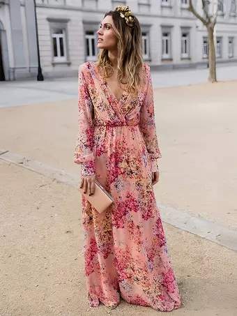Robe Longue Été Femme - Imprimé Vagues, Manches Lanternes, Tissu Fluide, Style Bohème Chic Pour Plage Ou Soirée
