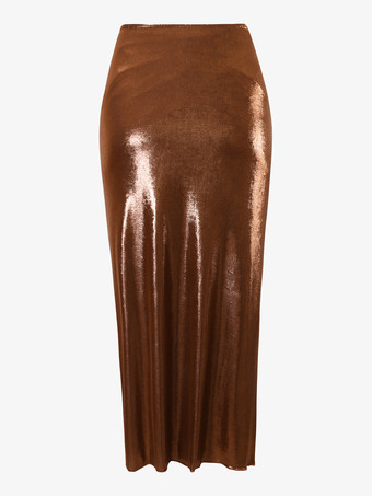 光沢のあるカラーブロックモノキニとミディビーチスカート、パール付き 3 ピース水着セット 2025