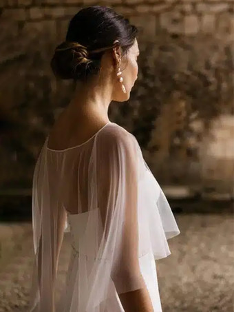ウェディングラップ アイボリー スクープネック キャップスリーブ チュール ブライダル カバーアップ