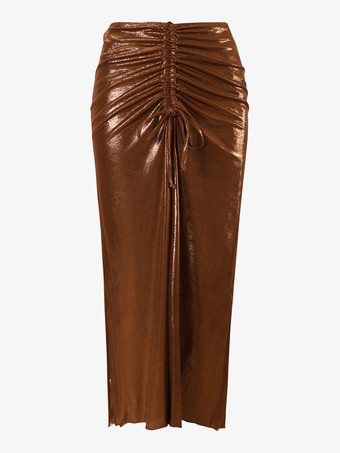 光沢のあるカラーブロックモノキニとミディビーチスカート、パール付き 3 ピース水着セット 2025