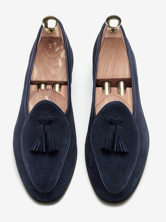 新学期向けメンズタッセルローファー、スリッポン、スエードモカシン、スパイクローヒール、ライトブラウンのプロムシューズ