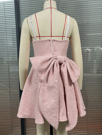 スパンコールミニドレス（リボンバックスクエアネックAライン）レディース誕生日パーティードレス 2025