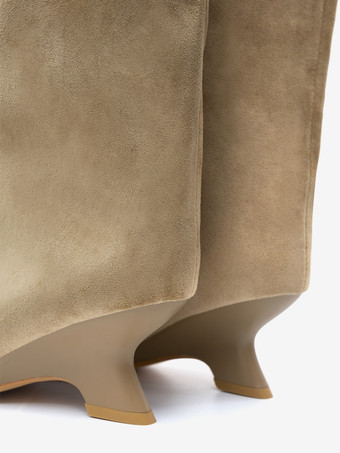 スエードニーハイブーツ ピープトゥデザインヒールブーツ