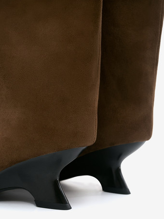 スエードニーハイブーツ ピープトゥデザインヒールブーツ