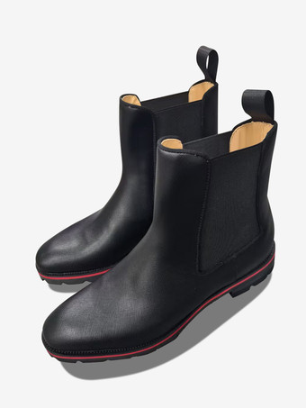 メンズ チェルシー ブーツ ブラック ラウンド トゥ セントラル ステッチ ラグ ソール アンクル プロム ブーツ
