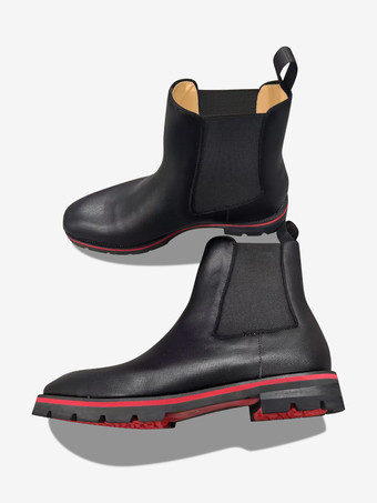 メンズ チェルシー ブーツ ブラック ラウンド トゥ セントラル ステッチ ラグ ソール アンクル プロム ブーツ