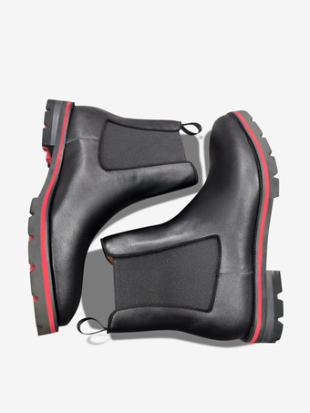 メンズ チェルシー ブーツ ブラック ラウンド トゥ セントラル ステッチ ラグ ソール アンクル プロム ブーツ