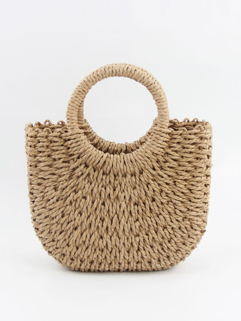 ラクダ色 ストローハンドバッグ ホリデー カジュアル ビーチバッグ 女性用 2025