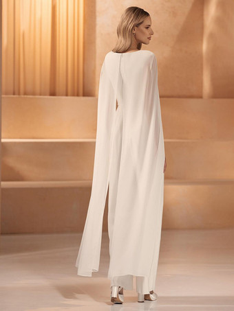 ブライダルジャンプスーツ シフォン 床長さのジャンプスーツ Vネック ノースリーブ ナチュラルウエスト アイボリー