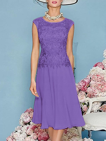 ラベンダーマザードレス ジュエルネック 七分袖 ティー丈 Aライン ゲストドレス 結婚式用