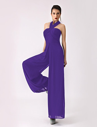 プラムブライズメイドドレス Aライン フォーマルドレス ノースリーブ オールインワン ブラック シフォン 結婚式 お呼ばれ 二次会 特別なネックライン マキシ丈 演奏会 バックレス ウェディングパーティードレス ウェディング