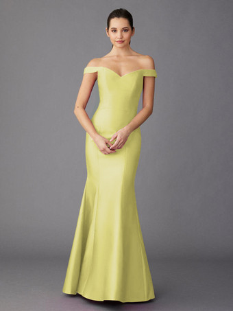 スイセン色マザードレス スイートハートネック ノースリーブ Aライン マキシレングス ゲストドレス 結婚式用