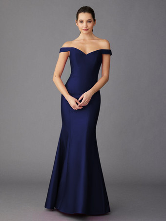 ダークネイビーマザードレス スイートハートネック ノースリーブ Aライン マキシレングス ゲストドレス 結婚式用