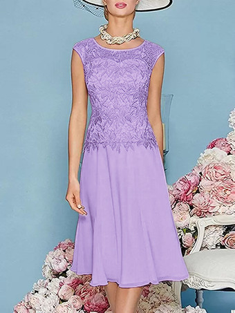 ライラックマザードレス ジュエルネック 七分袖 ティー丈 Aライン ゲストドレス 結婚式用