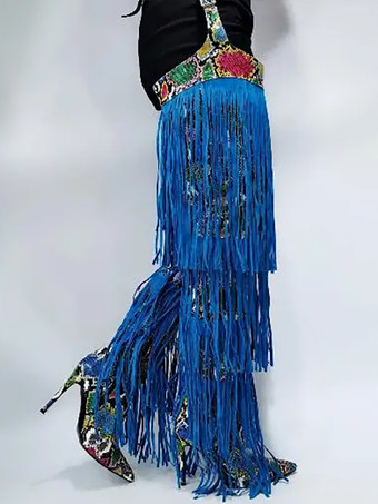 レディース オーバーニーブーツ タッセル ポインテッドトゥ ワイドカーフ ハイヒール サイハイブーツ