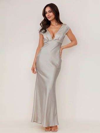 マキシ パーティードレス Vネック オープンバック マーメイド ボディコン ロングドレス レディース 2025