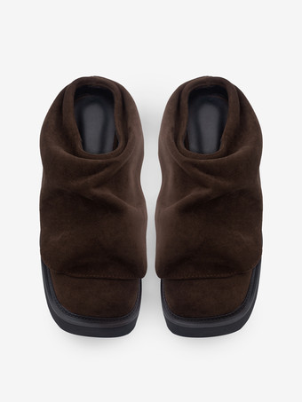 Mocasines de ante con punta cuadrada y fruncido para mujer