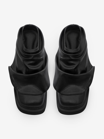 Women's Black Mules Square Toe Ruched Backless Loafers