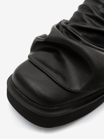 Women's Black Mules Square Toe Ruched Backless Loafers