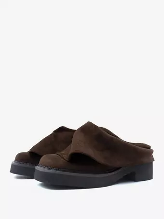 スエード ミュール ローファー スクエアトゥ ルーシュ フラットシューズ レディース