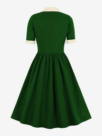 ヴィンテージドレス　1950年代オードリー・ヘップバーン風　グリーン　ツートン　半袖　二次会　お呼ばれ　発表会　ロカビリーワンピース